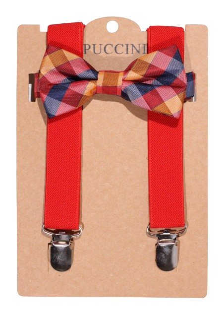 Red Plaid Kids Bowtie and Suspender Set