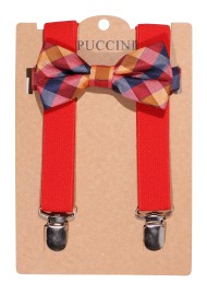 Red Plaid Kids Bowtie and Suspender Set