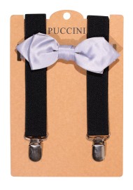 Black and Silver Bowtie Suspender Set for Kids