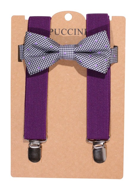 Silver and Purple Bowtie and Suspender Set for Kids