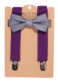 Silver and Purple Bowtie and Suspender Set for Kids