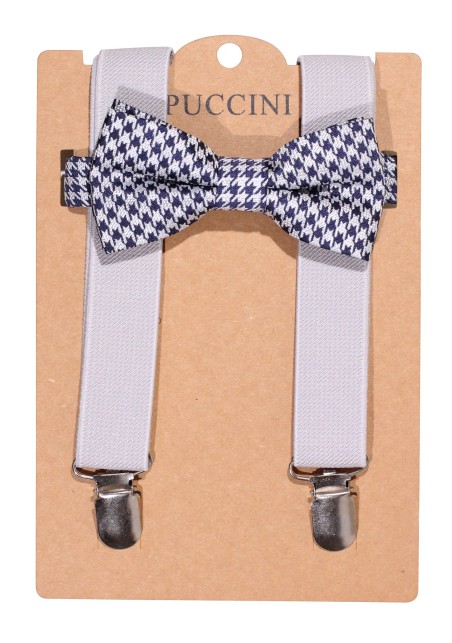 Silver Houndstooth Check Kids Bowtie Set