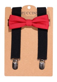 Bright Red Kids Bow Tie with Black Suspenders