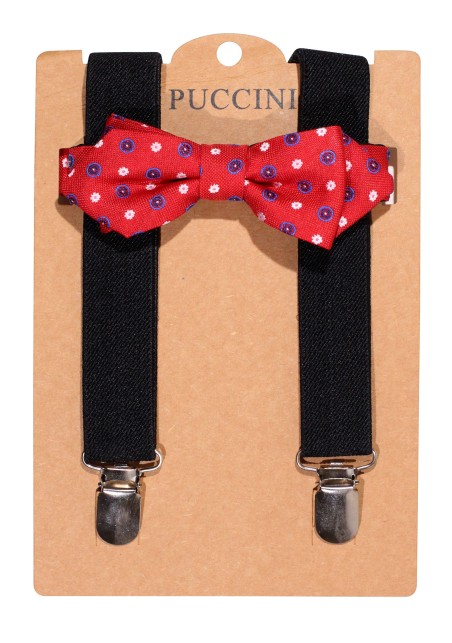 Kids Suspender Bowtie Set in Cherry and Navy