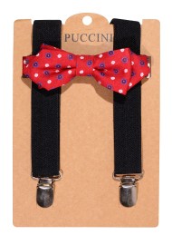 Kids Suspender Bowtie Set in Cherry and Navy