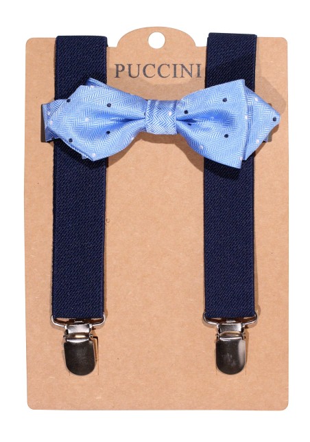 Polka Dot Blue Tie and Suspender Combo for Kids in Blue