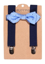 Polka Dot Blue Tie and Suspender Combo for Kids in Blue