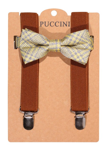 Yellow Check Kids Bowtie and Suspender Set