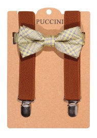 Yellow Check Kids Bowtie and Suspender Set