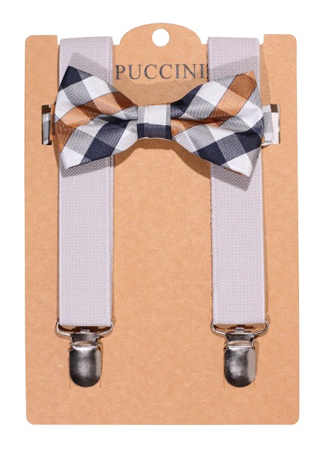 Silver Plaid Kids Bowtie Suspender Set