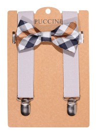 Silver Plaid Kids Bowtie Suspender Set