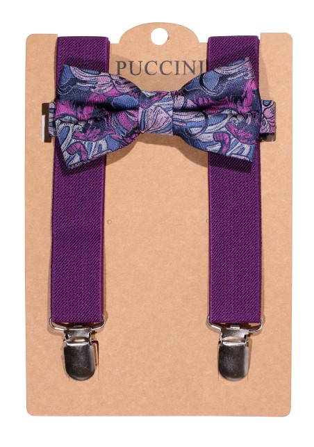 Purple Paisley Bowtie and Suspender Set for Kids