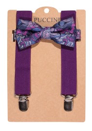 Purple Paisley Bowtie and Suspender Set for Kids