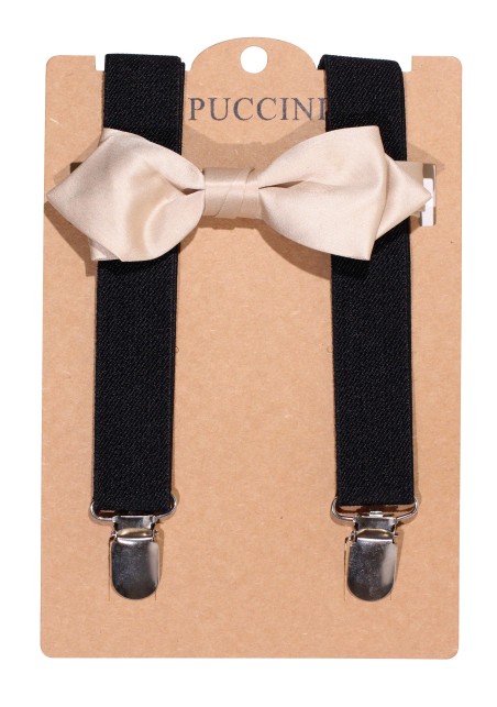 Kids Suspender Bowtie Set in Champagne and Black