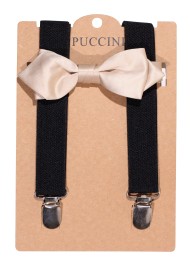 Kids Suspender Bowtie Set in Champagne and Black