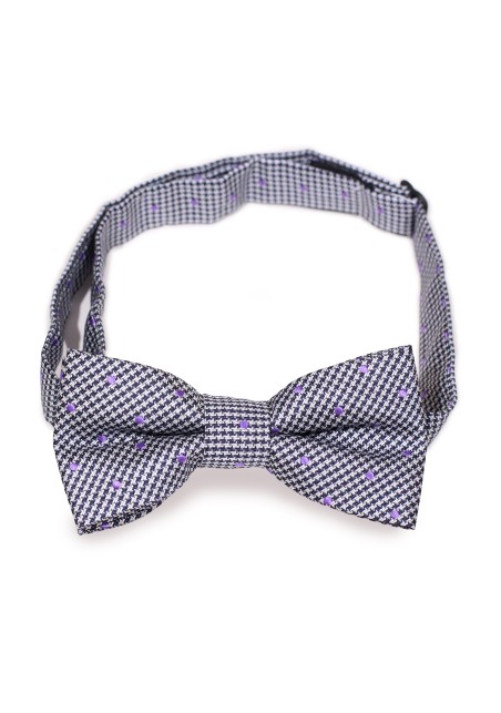 Purple and White Houndstooth and Polka Dot Kids Bow Tie