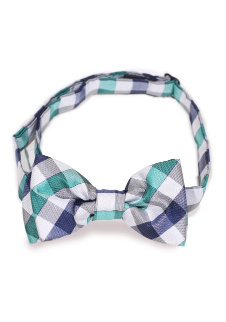 Blue, Turquiose and white Gingham Kids Bow Tie