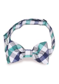 Blue, Turquiose and white Gingham Kids Bow Tie
