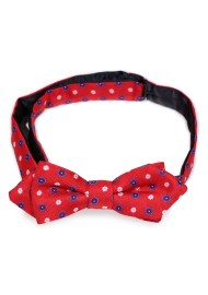 Bright Cherry Red Diamond Cut Kids Bow Tie with woven floral design