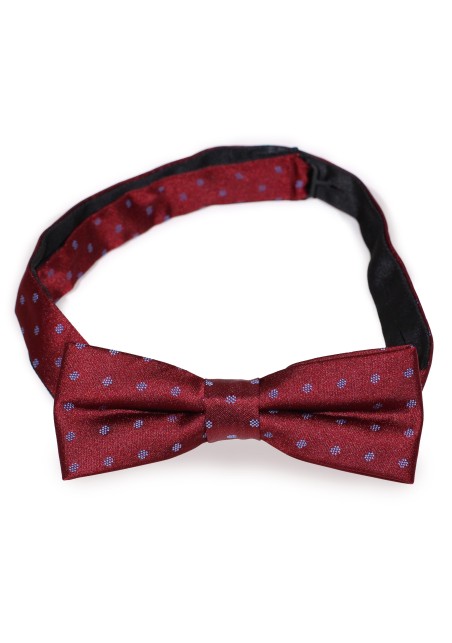 Burgundy Narrow Kids Bow Tie with small light blue all-over print