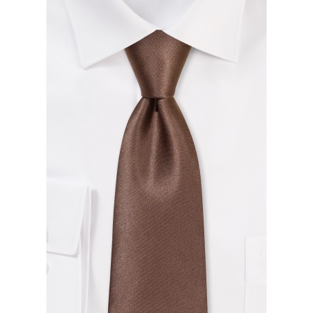 Extra Long Satin Tie in Walnut Brown