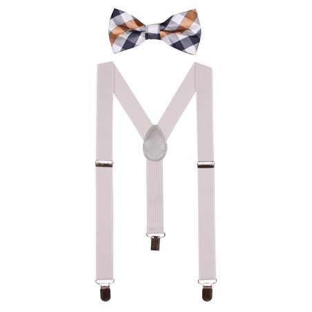 Silver Plaid Kids Bowtie Suspender Set