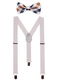 Silver Plaid Kids Bowtie Suspender Set