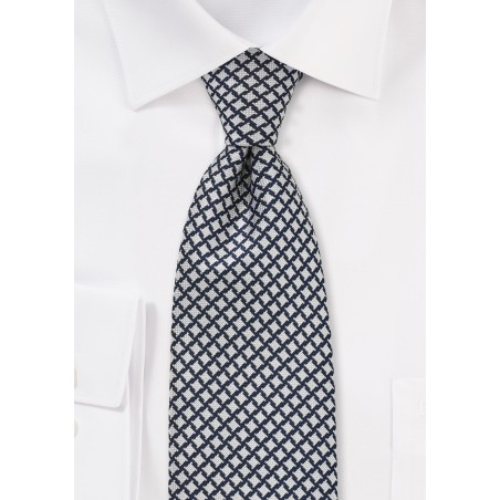 Dark Blue and Silver Houndstooth Check Tie