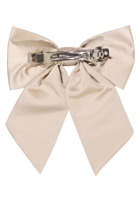 Hair Bow in Solid Champagne Satin Back Clip