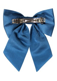 Hair Bow in Solid Teal Satin Back Clip