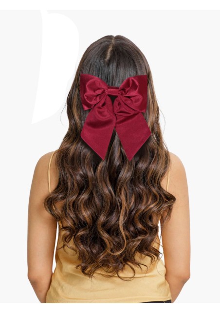Hair Bow in Solid Burgundy Satin Front Hair Clip Women