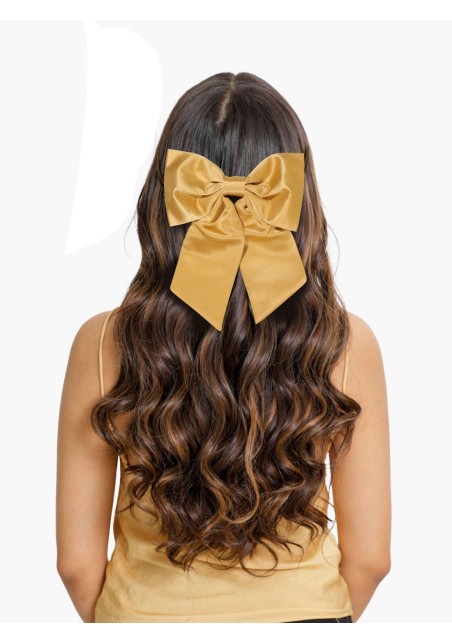 Hair Bow in Solid Golden Satin Front Women's Hair Clip