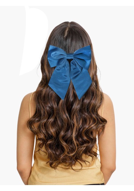 Hair Bow in Solid Teal Satin Women's Hair Clip