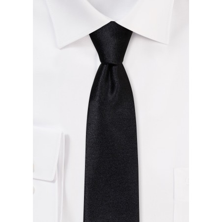 Solid Satin Skinny Tie in Jet Black