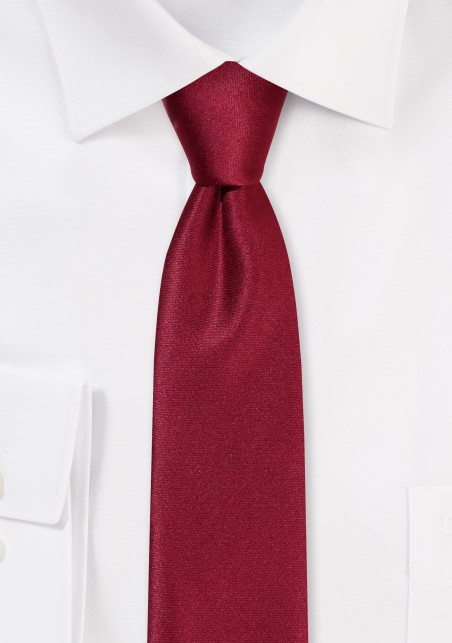 Solid Satin Skinny Tie in Burgundy