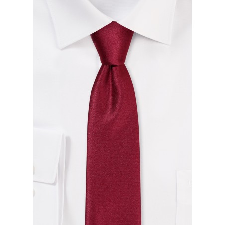 Solid Satin Skinny Tie in Burgundy