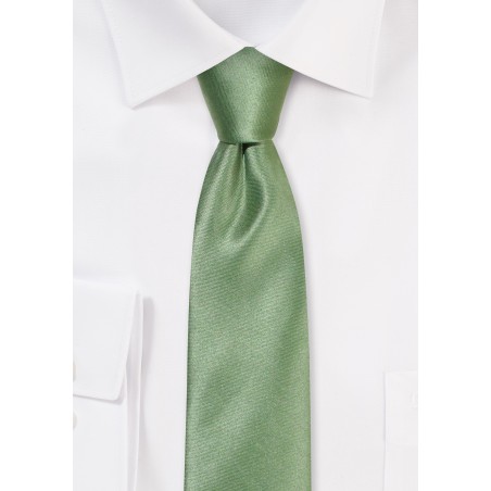 Solid Satin Skinny Tie in Moss Green