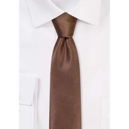 Solid Satin Skinny Tie in Walnut