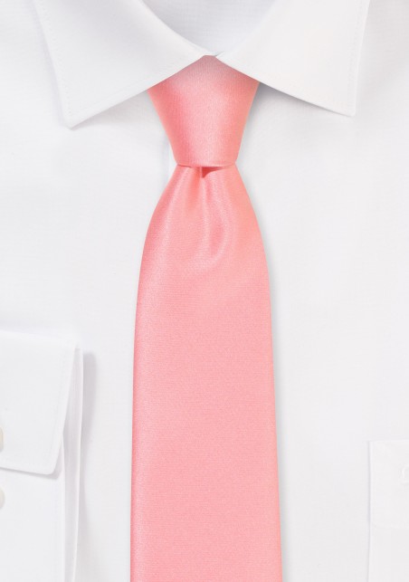 Solid Satin Skinny Tie in Bellini Pink