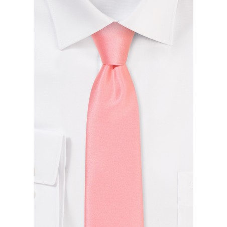 Solid Satin Skinny Tie in Bellini Pink