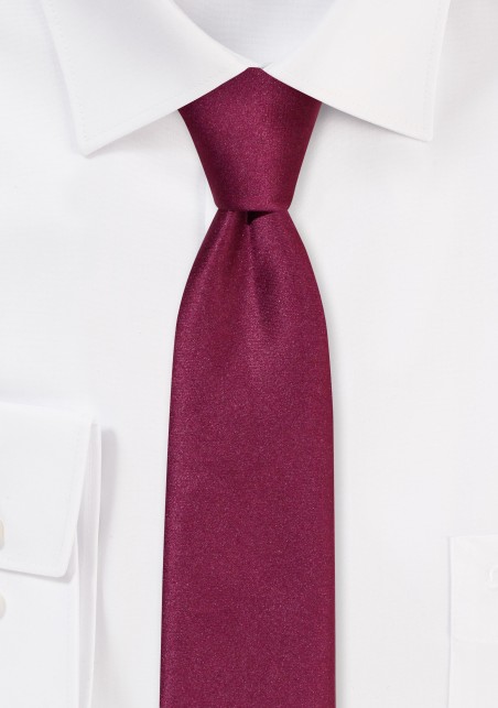 Solid Satin Skinny Tie in Sangria