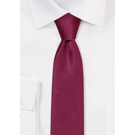 Solid Satin Skinny Tie in Sangria