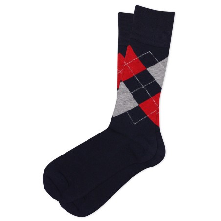 Argyle Check Dress Socks in Navy, Cherry, and Gray