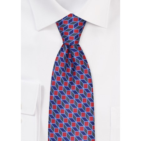 Vintage Chevron Print Tie in Navy and Red
