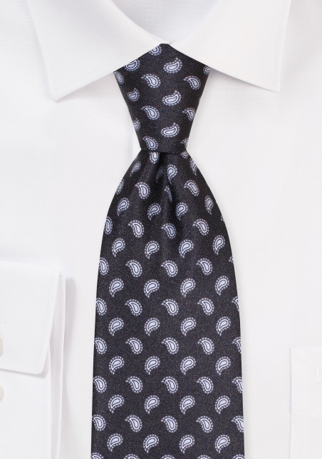 Paisley Print Tie in Black and Gray
