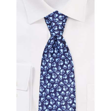 Top Hat Print Tie in Blues