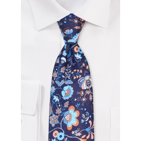 Floral Necktie in Navy and Pinks