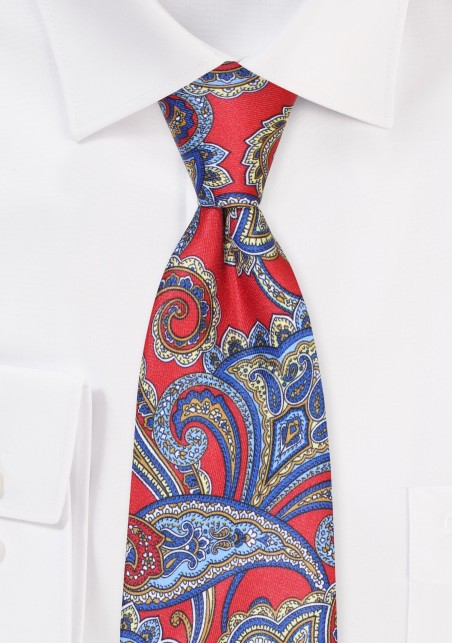 Bright Red and Amber Gold Paisley Tie