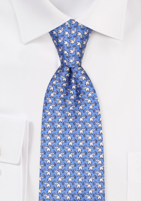 Tiny Elephant Print Silk Tie in French Blue