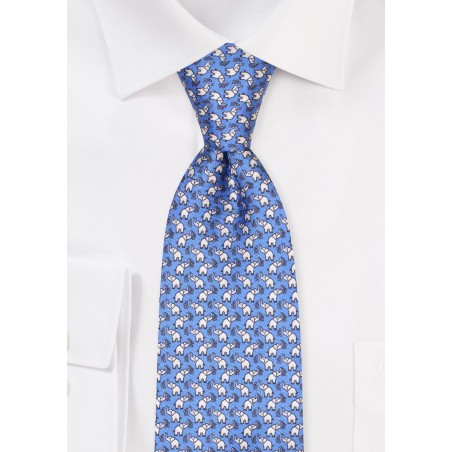 Tiny Elephant Print Silk Tie in French Blue